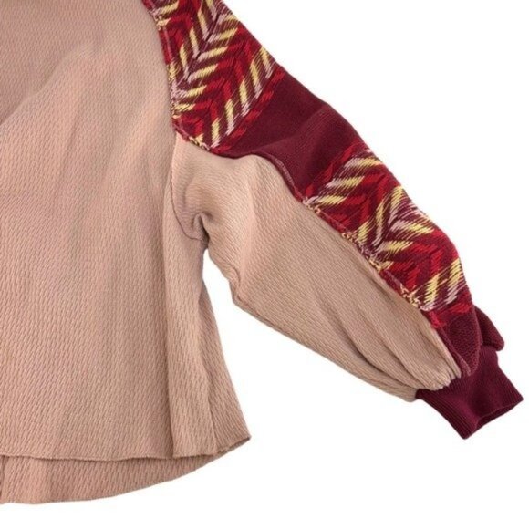 We the Free Oversized Blouse Contrast Sleeves Pink Maroon - Picture 5 of 7